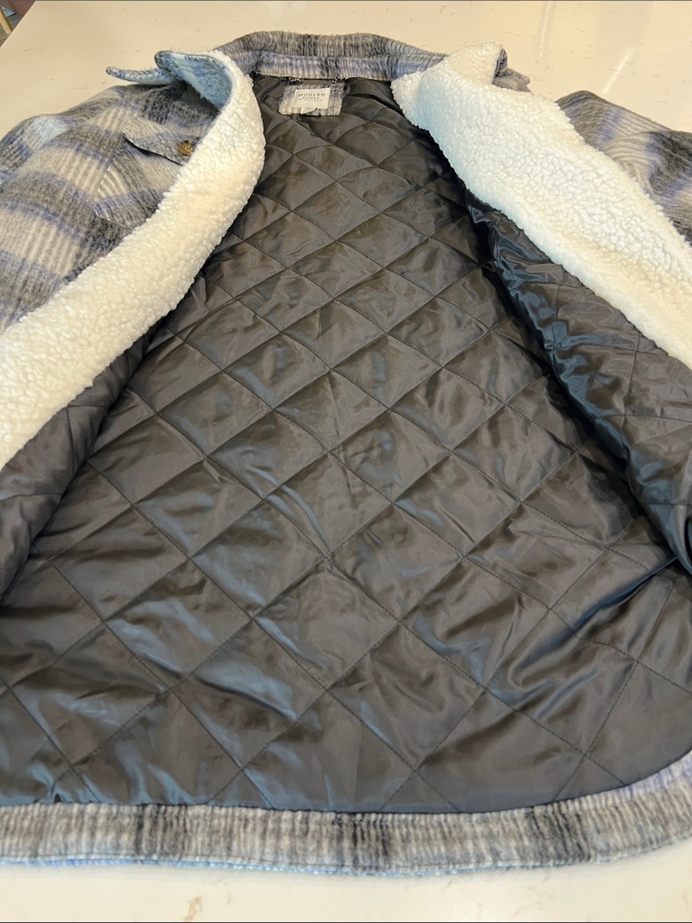 Modern Supply by Sanctuary Blue Gray Plaid Faux Wool Shacket XL - Picture 5 of 9